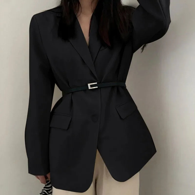 2025 New in Spring Autumn Coat High-End Loose Solid Color Office Lady Casual Long Sleeve Design Suits Elegant Chic Blazer