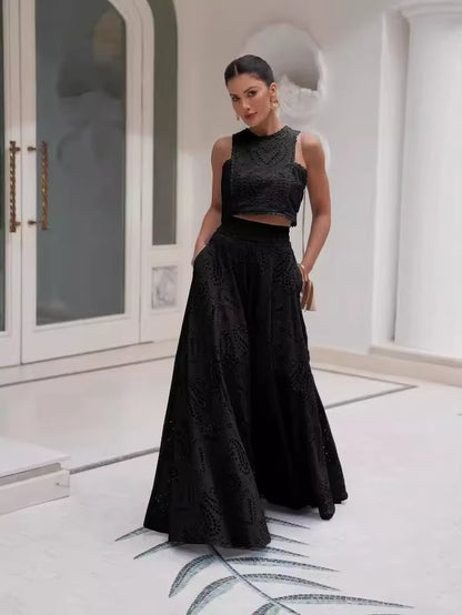 Fashion 2025 New in Spring Summer New Solid Color round Neck Sleeveless Long Dress Set INS Leisure Resort Loose Two-Piece Set