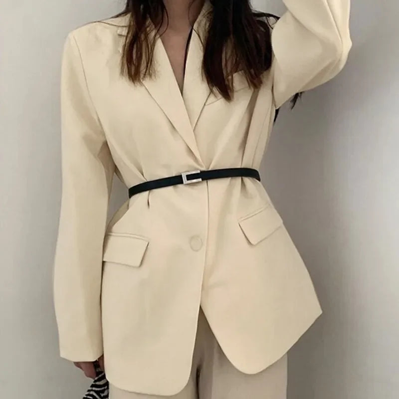 2025 New in Spring Autumn Coat High-End Loose Solid Color Office Lady Casual Long Sleeve Design Suits Elegant Chic Blazer