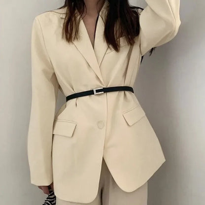 2025 New in Spring Autumn Coat High-End Loose Solid Color Office Lady Casual Long Sleeve Design Suits Elegant Chic Blazer