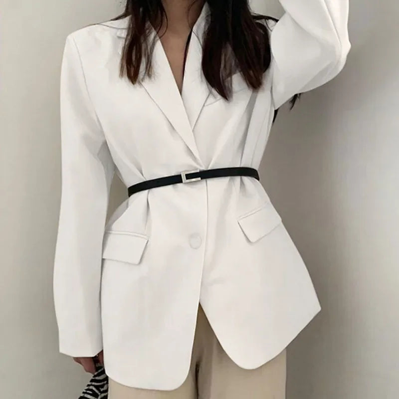 2025 New in Spring Autumn Coat High-End Loose Solid Color Office Lady Casual Long Sleeve Design Suits Elegant Chic Blazer
