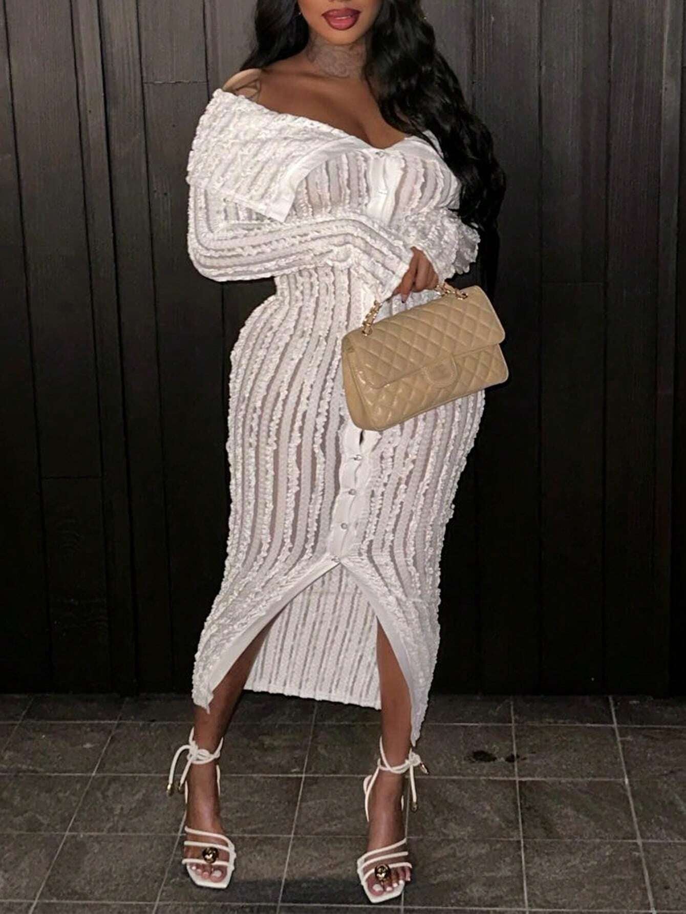 Women'S Off-Shoulder Long Sleeve Knitted Dress