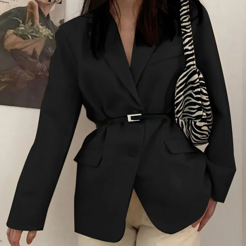 2025 New in Spring Autumn Coat High-End Loose Solid Color Office Lady Casual Long Sleeve Design Suits Elegant Chic Blazer