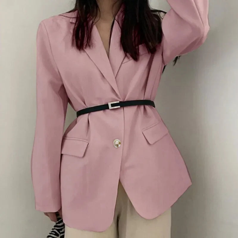 2025 New in Spring Autumn Coat High-End Loose Solid Color Office Lady Casual Long Sleeve Design Suits Elegant Chic Blazer