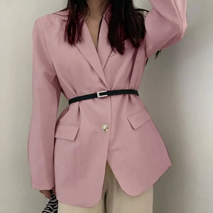 2025 New in Spring Autumn Coat High-End Loose Solid Color Office Lady Casual Long Sleeve Design Suits Elegant Chic Blazer