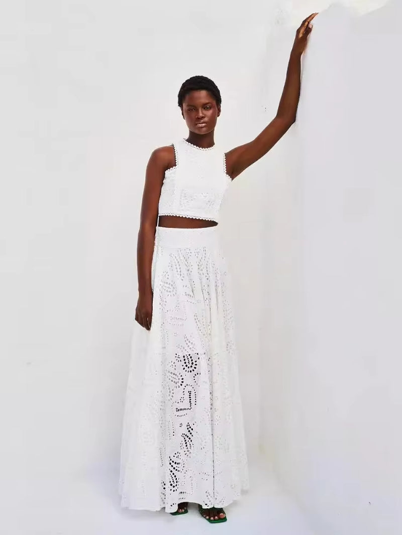 Fashion 2025 New in Spring Summer New Solid Color round Neck Sleeveless Long Dress Set INS Leisure Resort Loose Two-Piece Set