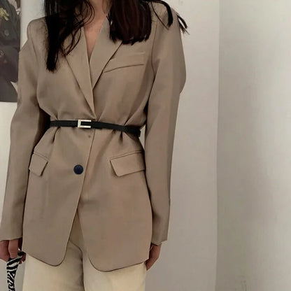 2025 New in Spring Autumn Coat High-End Loose Solid Color Office Lady Casual Long Sleeve Design Suits Elegant Chic Blazer